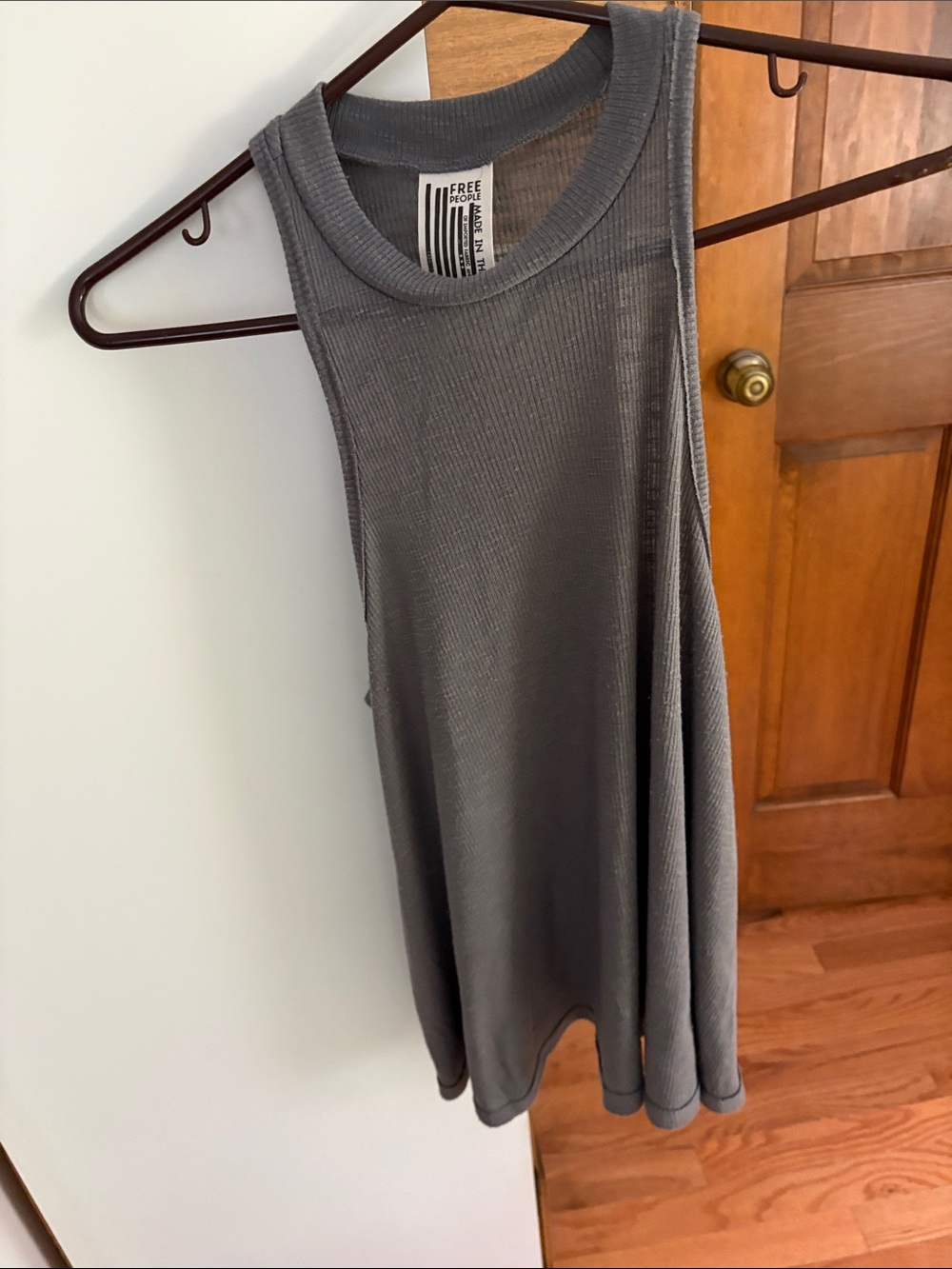 Free People Charcoal Ribbed Tank with Scoop Neck
